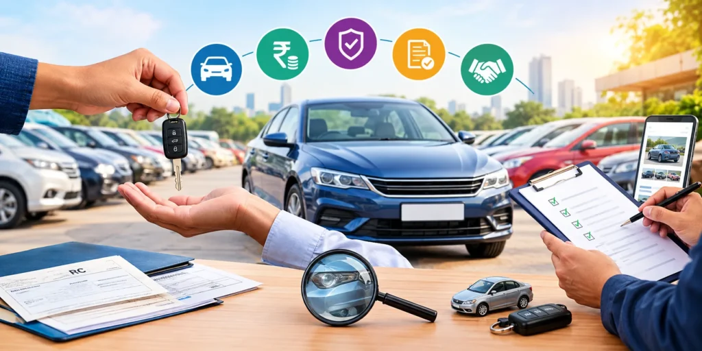 Used car buying and selling in India with vehicle inspection and paperwork